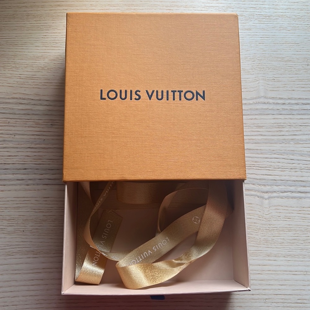 Louis Vuitton Empty Orange Box with Blue Tab & Holiday Ribbon